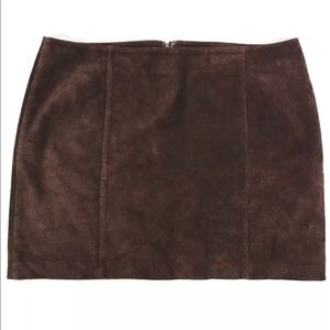 Suede Genuine Leather Mini Skirt Sz 14 Dark Brown